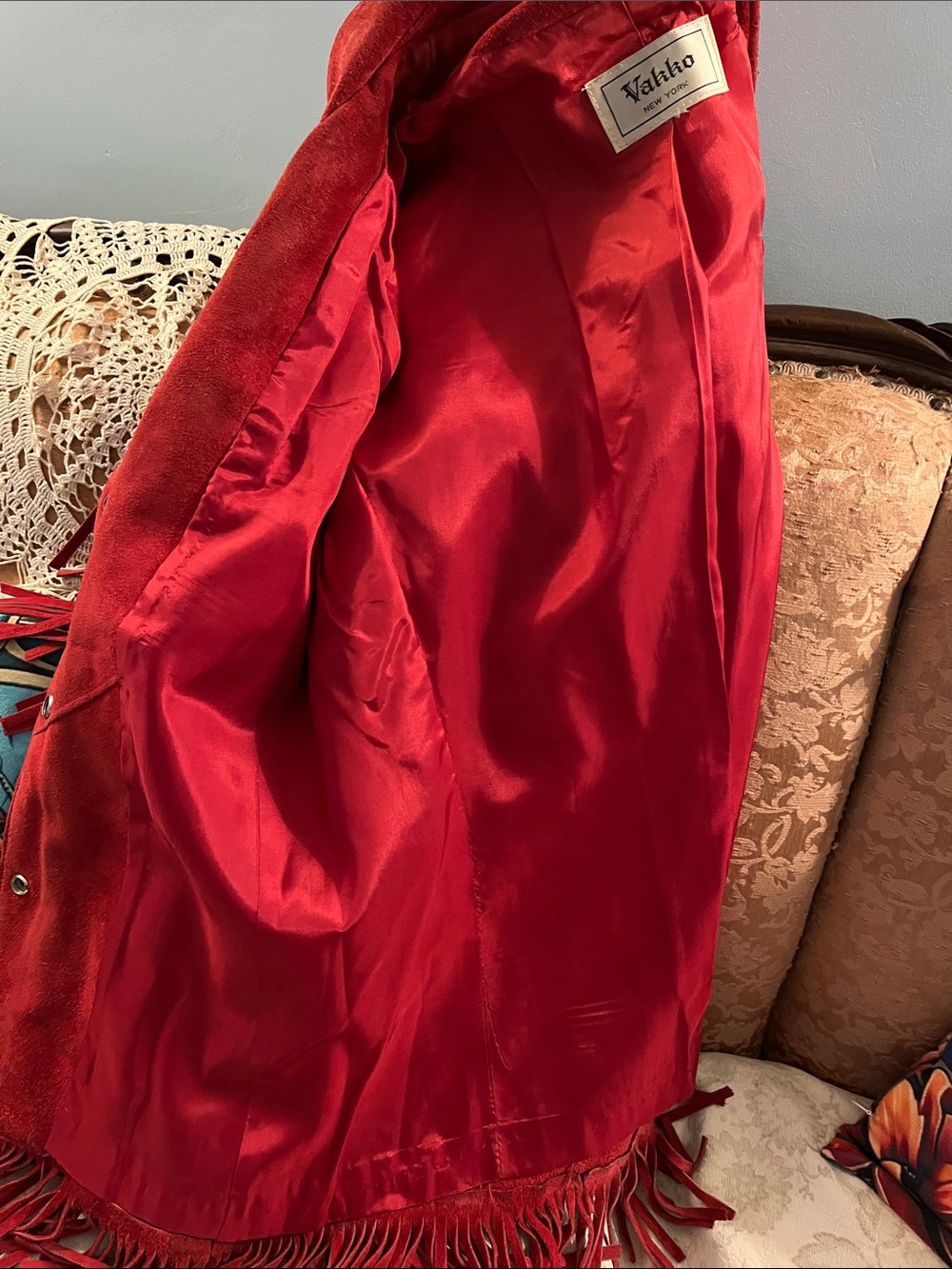 Vakko Red Suede Fringe Jacket - Picture 5 of 11